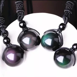 The Most Popular Products Rainbow Eye Transfer Good Luck Natural Stone Obsidian Necklace