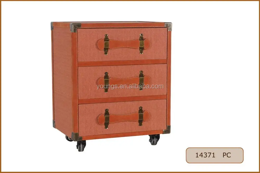Decorative Canvas Covered Wooden Storage Cabinet Drawer Chest with Wheels
