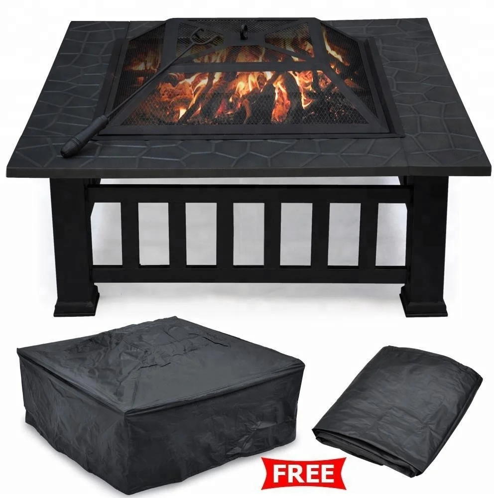 
Outdoor Metal Firepit Backyard Patio Garden Square Stove Fire Pit With cover 