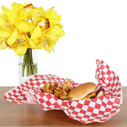 
Hot Sale Red and white lattices Print Food Oil proof Bread Packing Wax Paper Sandwich Wrapping Paper 