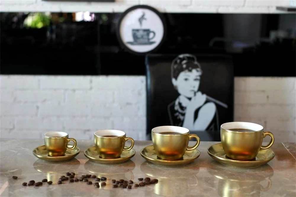 Popular Modern Electroplated gold Espresso cup & saucer Cappuccino cups in custom colors or logo for coffee shops