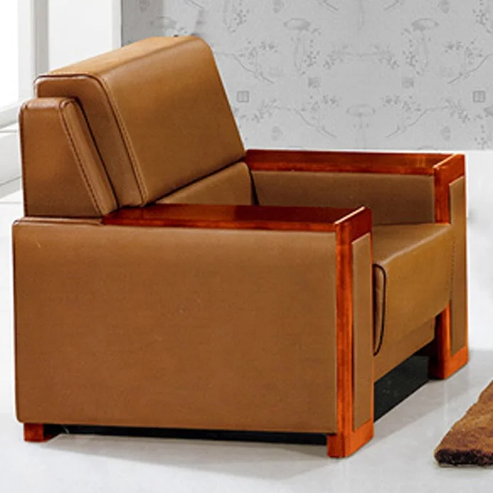 
Wholesale genuine leather couch living room sofa with wooden arms 