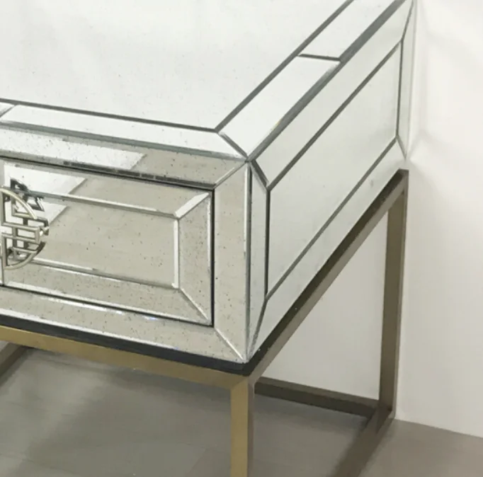 Лидер продаж, античная мебель для гостиной, зеркальный угловой стол с 1 выдвижным ящиком, стол из нержавеющей стали