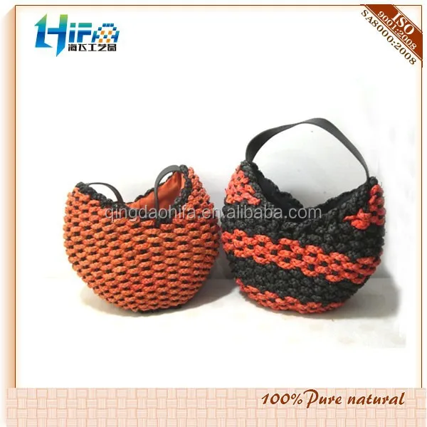 Handmade Paper Straw Bag Colorful Woven Bag With Round Handle