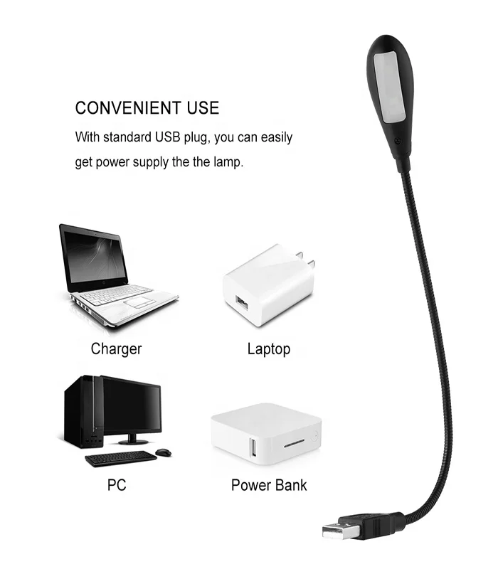 
USB Light Flexible Reading Lamp Portable LED Night Lights Daylight White 2 Brightness Levels 