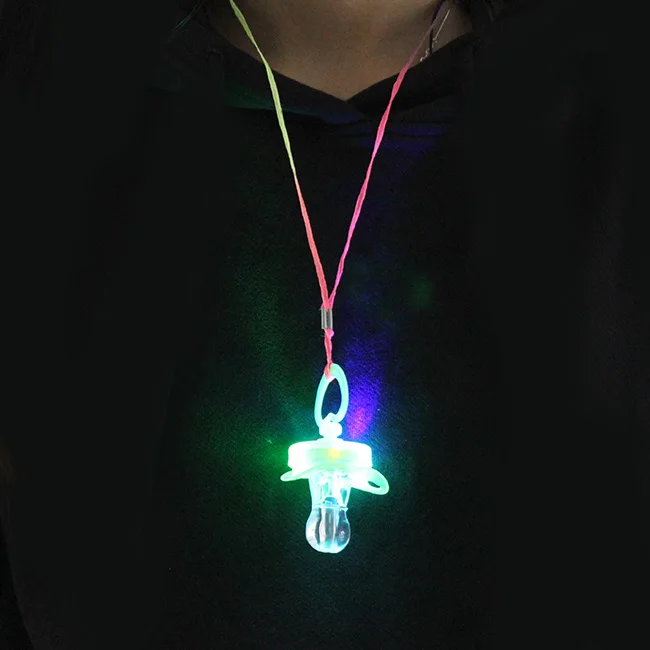 Colorful Night Light Flash LED Pacifier Rave Binkie Soft Light Up Toy Necklace Flashing Led Whistle Nipple