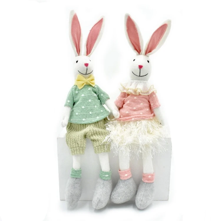 Custom Easter decoration Rabbit Shelf Sitter Bunny Couple Ornament Holiday Gifts Figure Stuffed Bunny For Home Decor