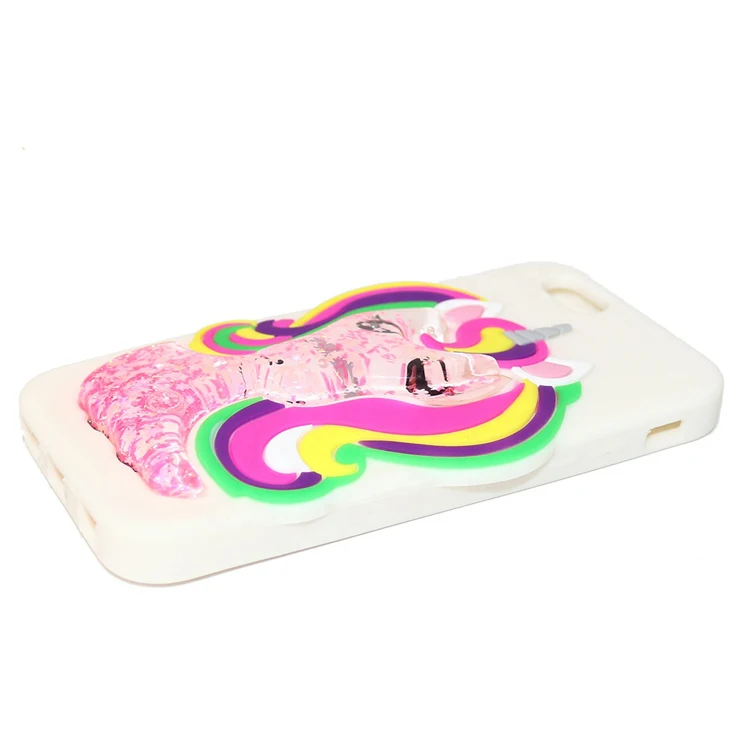 
3D unicorn flowing quicksand liquid glitter water silicone rubber mobile cell phone cases for iphone x 8 7 plus case cover 