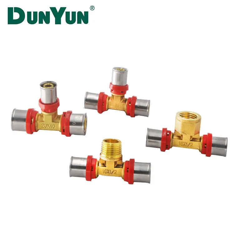 Brass Multilayer Pipe Fitting Press Tee 3 Way Tube Connector