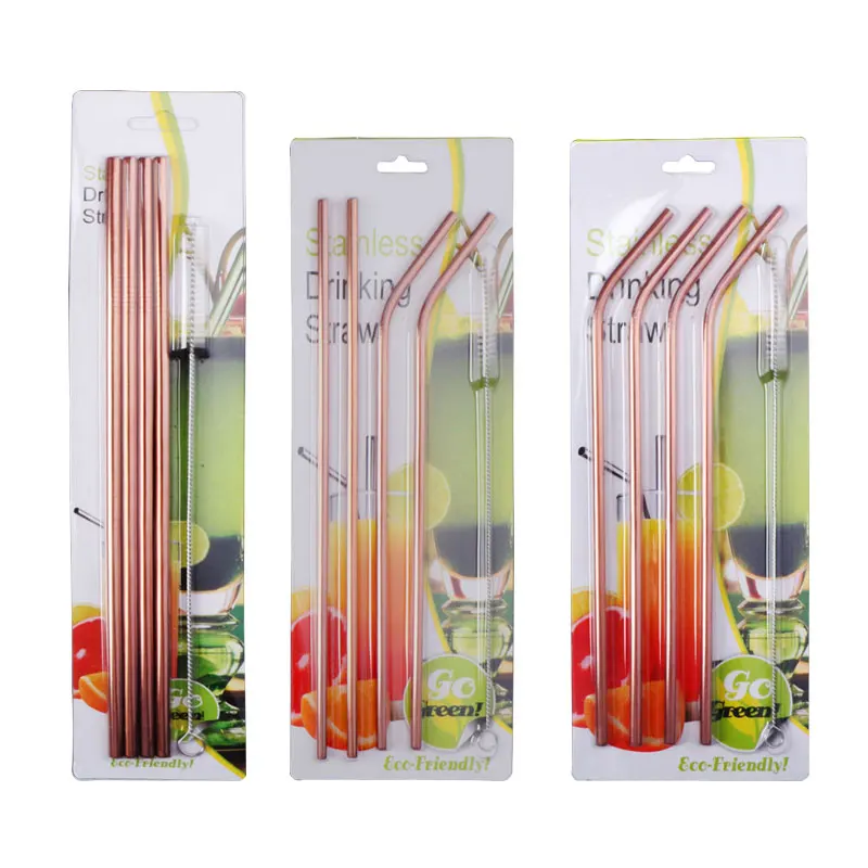 Eco-friendly reusable metal drinking straw stainless steel straw set with brush in blister card packing/215*6mm(20oz)
