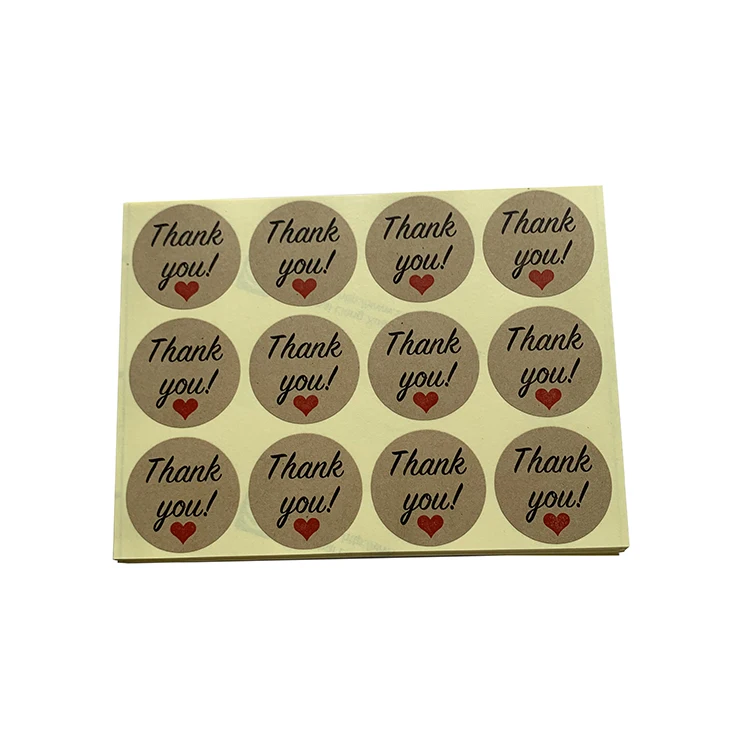 Wholesale Custom Design Adhesive Label Round Kraft Paper Circle Thank You Sticker