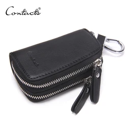 design your own logo wholesale New Double Zip Men Genuine Cow Leather car key case holder key chain wallet Car Key Wallets
