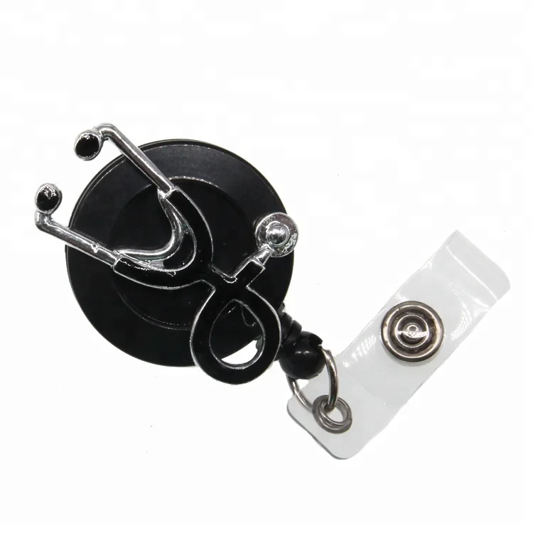Medical Enamel Metal Stethoscope Shape Retractable Badge Reel For Nurse Accessories Badge  Holder Uniform Decoration