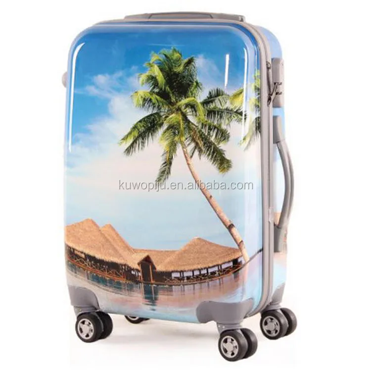 3 pc Spinner ABS PC suitcase 3 in 1 PC flower print butterfly hard luggage