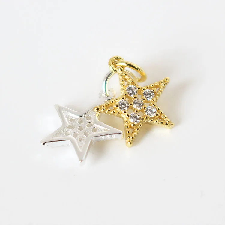 Wholesale jewelry making accessory hollow star shape 925 sterling silver CZ pendant