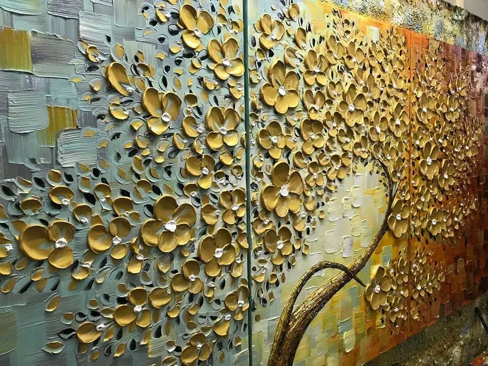 3d-печать, 3 панели, оптовая продажа, ручная роспись, цветок, холст, настенная живопись маслом