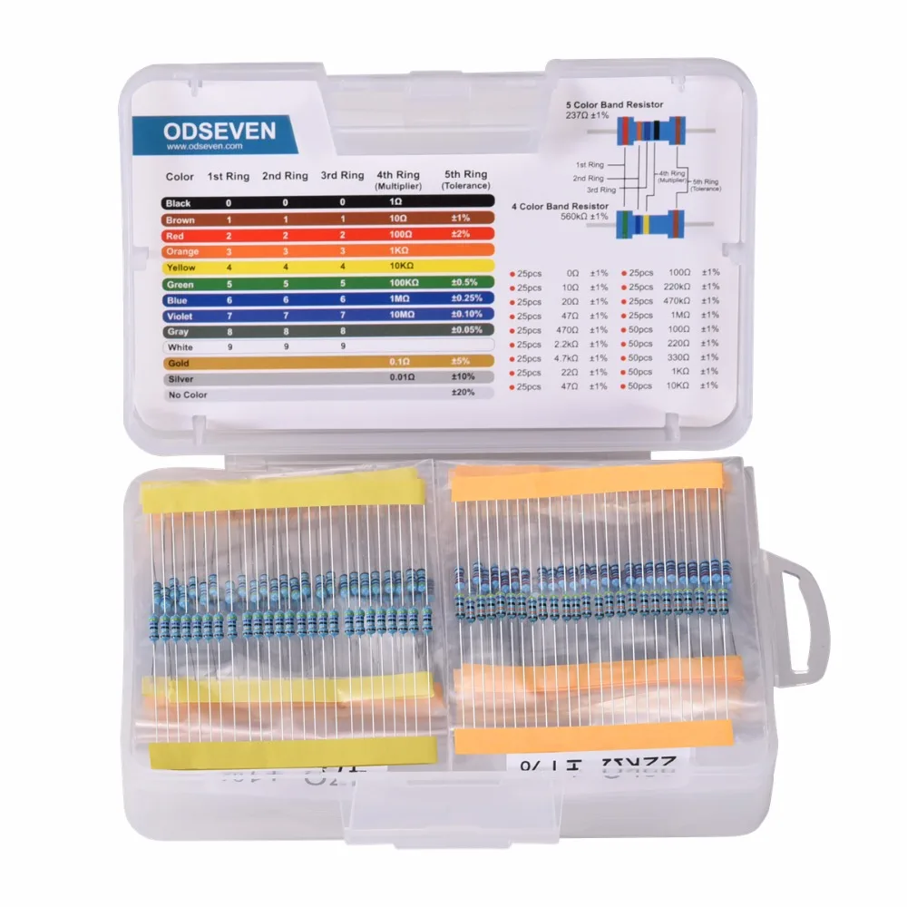 
ODSEVEN 18 Values 1/4W 1% Resistor Kit Assortment 0 Ohm-1M Ohm (Pack of 575) 