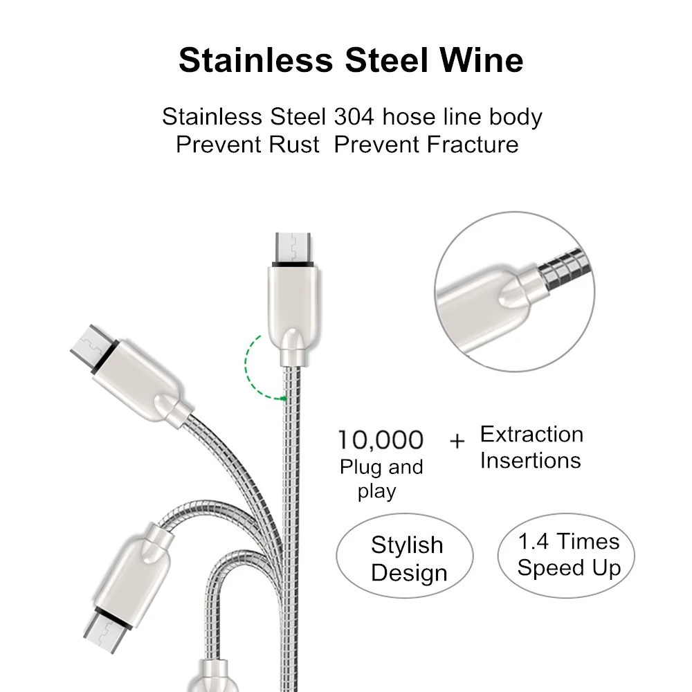 Wholesale Flexible Spring Metal Braided Android Micro USB Data Cable Zinc Alloy Fast Charge Type C Mobile Phone Charging Cable