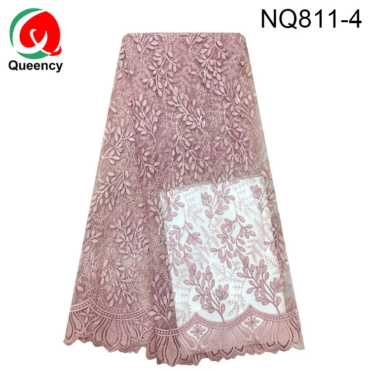 
Queency African French Bridal Lace Fabric With Stone Embroidered Chantilly Flower French Tulle Lace With 3D Foliage Net lace 