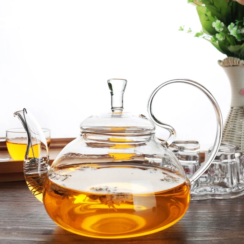 Glass Teapot with Elegant Swan Handle for Jasmine Herbal Tea Blooms