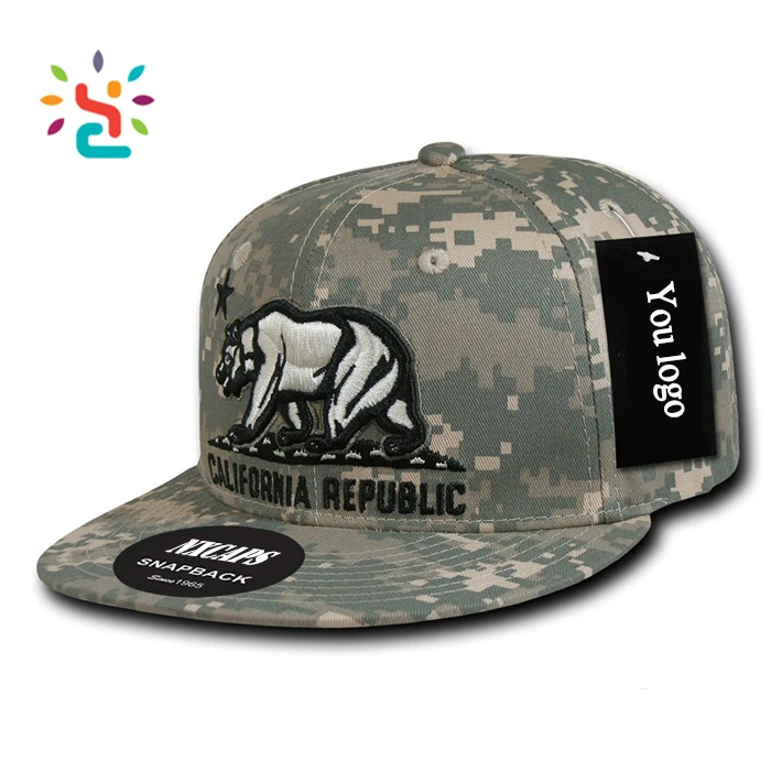 Hit color Snapback Cap with bear 2D embroidery patch California Republic 6 panel two tone baseball cap