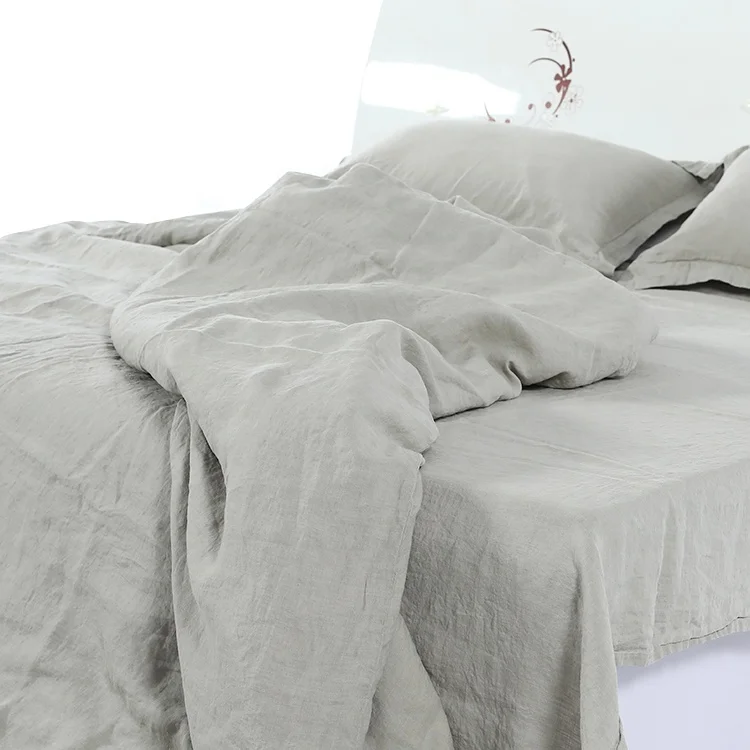 Pure Home French Stone Washed Flax Linen Bedding Quilt Cover Sets Hotel Wholesale 4 Pcs  Bedsheets set