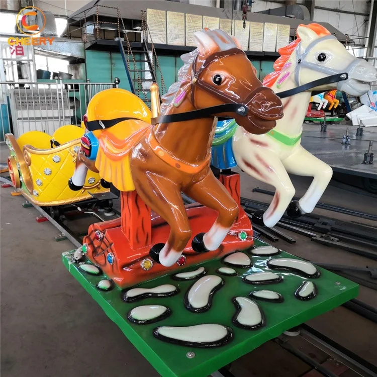 Factory Sale Kids Amusement Park Equipment 12 Seats Track Train Running Horses With Track