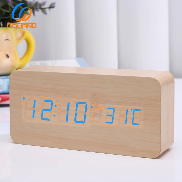 Multifunctional Digital Desktop Wooden LED Clock with Wooden Table Clock
