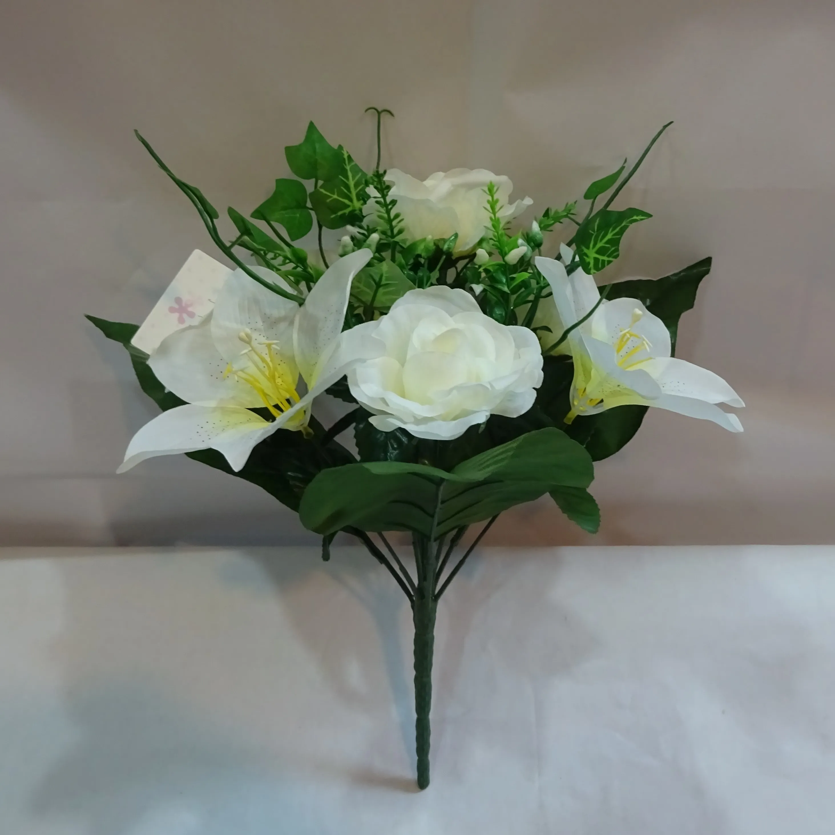 123HY025-10  10 heads  artificial tiger lily flower mix rose flower bunch with ivy leaves