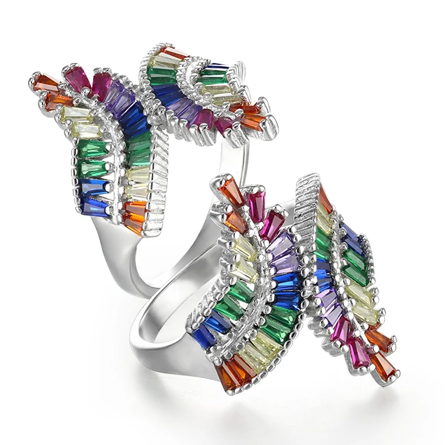 KENTURAY high quality large cz pave 925 silver ring with rainbow design jewelry fashion ring for women wholesale xupin KTR