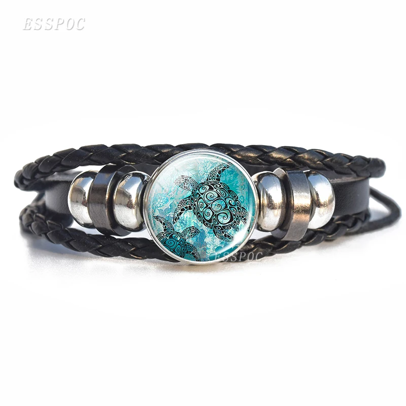 Sea Animals Bracelets Starfish Turtle Dolphin Glass Cabochon Bracelet For Men Women