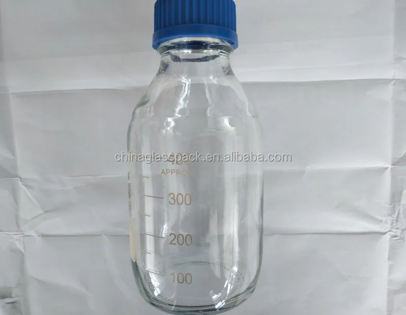 Reagent Bottles with Blue Plastic Cap of Lab Glassware