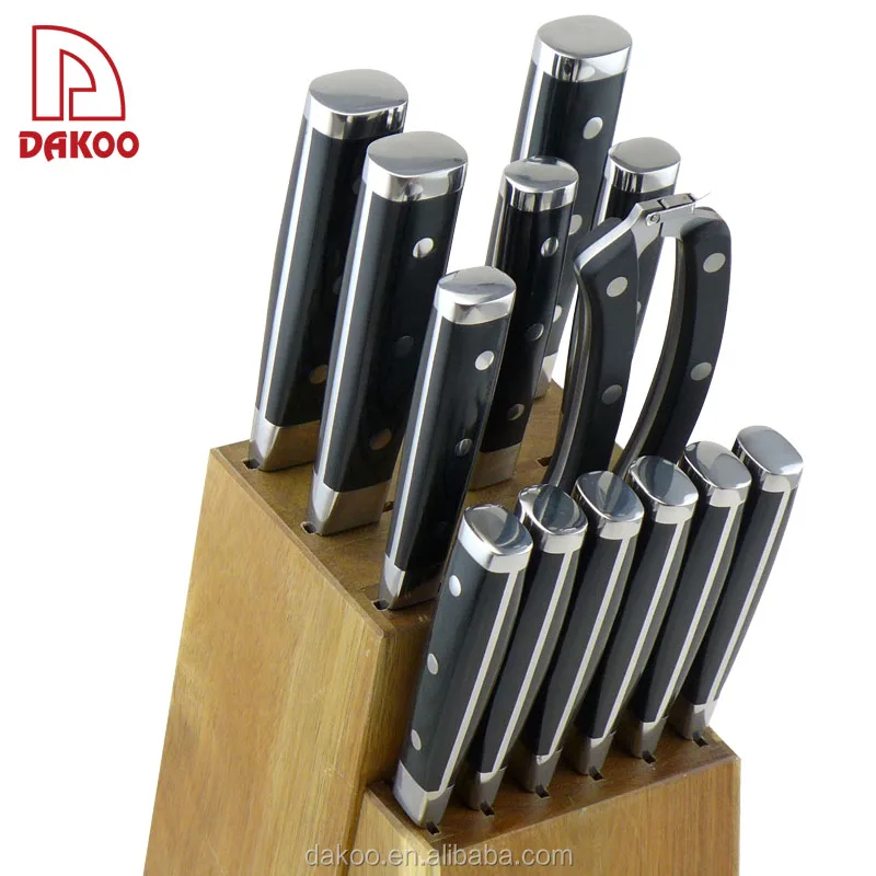 Acacia Wood and Pine Wood Knife Block for 13pcs Knife Set Universal Knife Block