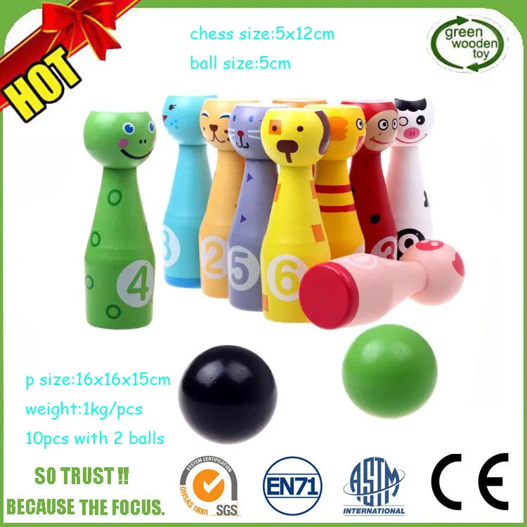 
Wholesale Outdoor Funny Games Colorful Mini Animals Wooden Bowling Ball 