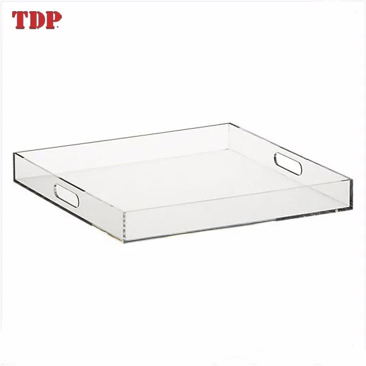 Factory Directly Sales Clear Rectangle Acrylic Trays with Handle Wholesale