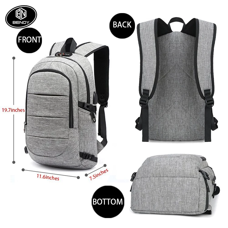 Hot sale waterproof Resistant Polyester Laptop Backpack bag with USB Charging Port Lock Headphone interface