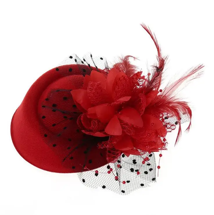 Wholesale Vintage Woolen Hat Flower Hairpin Feather Veil Hat For Party Wedding