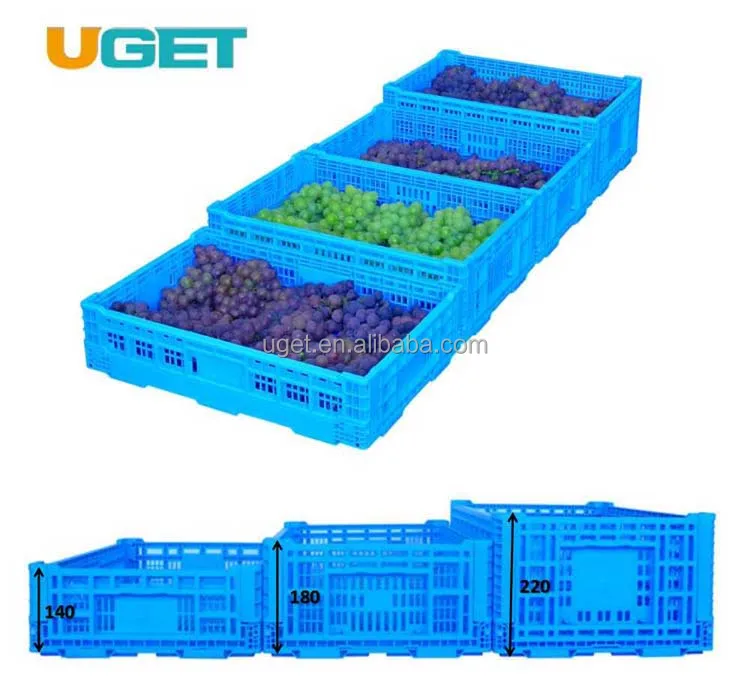 Wholesale foldable plastic material and mesh box style storage Crates for fruit and vegetable