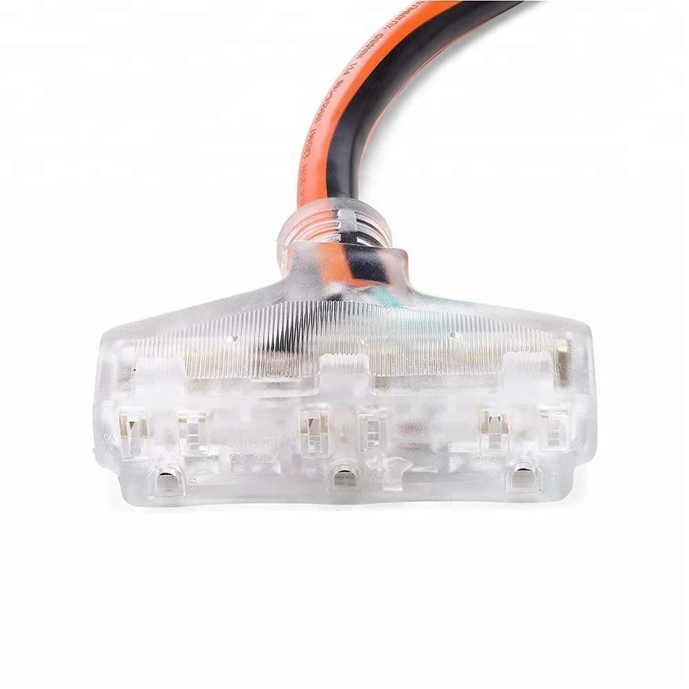 3 Conductor Triple Tap Outdoor Extension Cord -10 Gauge 50 Ft. 10/3 with Lighted Ends