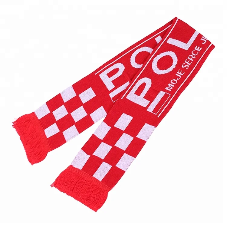 European acrylic knitted Poland flag design football scarf for Poland
