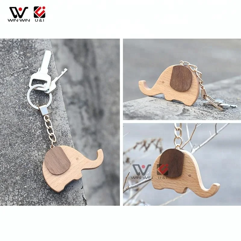 Handmade Wooden Keychain Ring Custom Shape Logo Wood Craft Key Holder