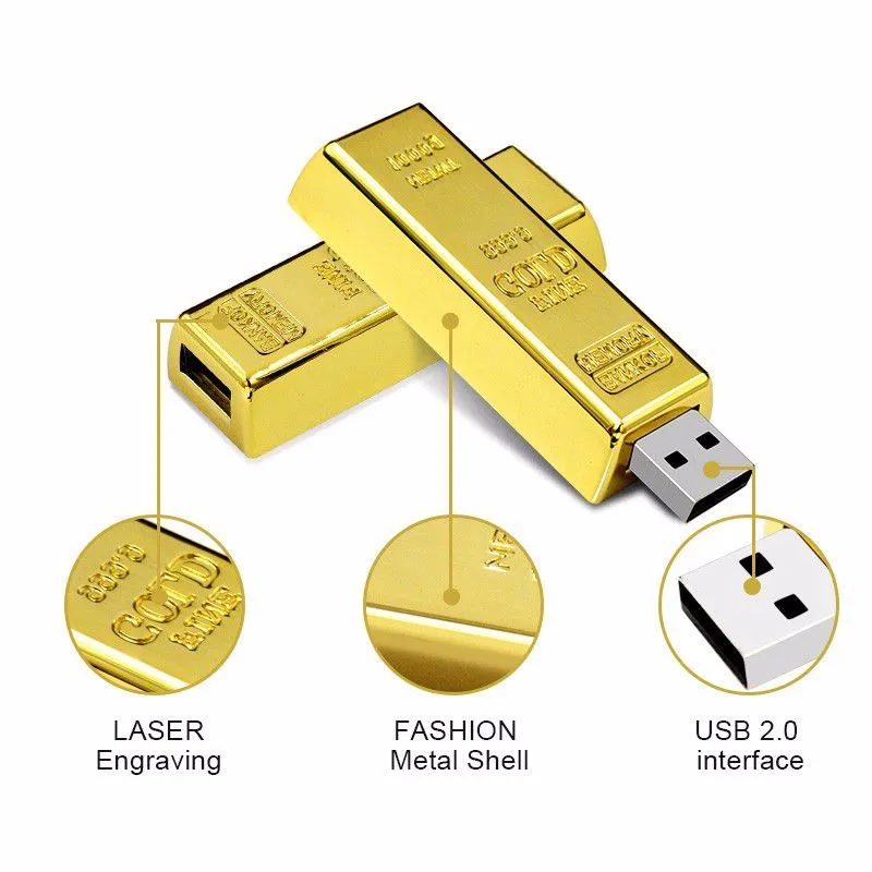 Factory Price Usb 3.0 Drive 32GB 8GB 999.9 Fine Gold Bar Usb Flash Drive 16GB Metal Flash Memory Usb Stick
