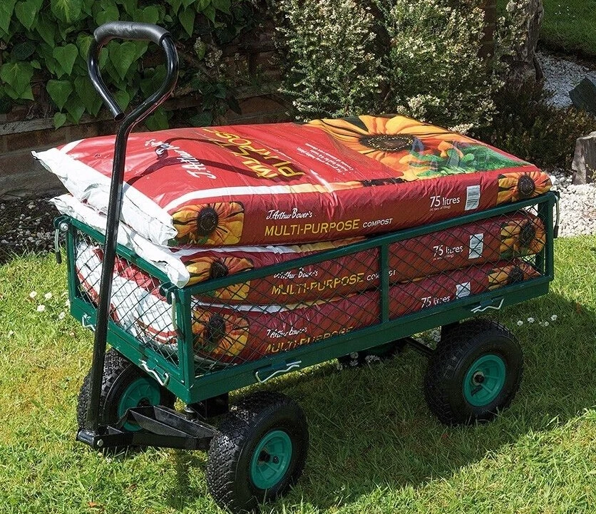 Steel Mesh Gardeners Gardening Wheeled  Trolley Cart Trolley