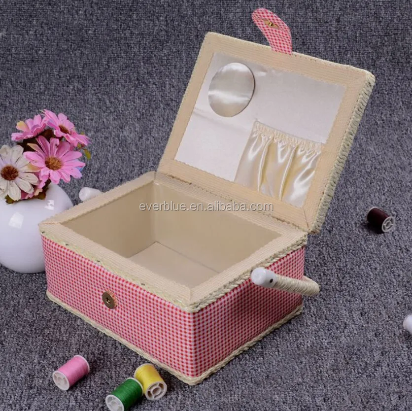 Handmade Fabric Sewing Basket of Sewing Kit Storage Box with tray