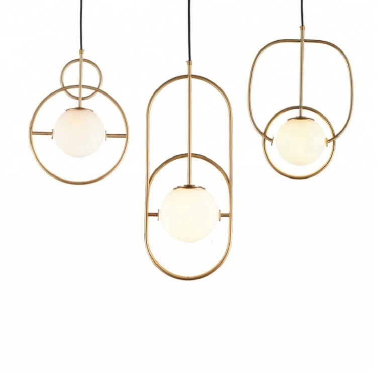 Mat glass ball in golden circle ring light art lamp led decoration chandelier lantern