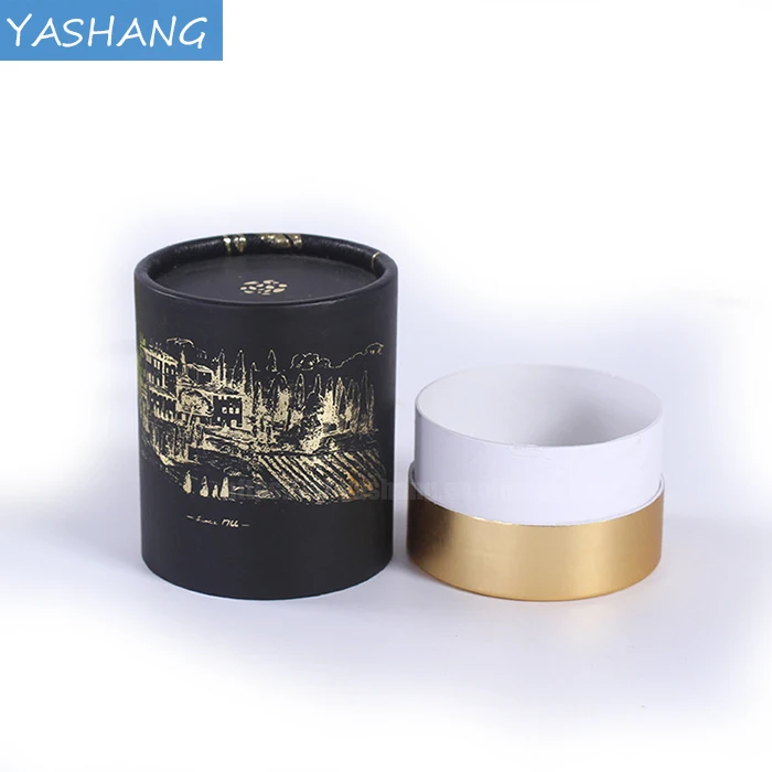 Black round box with matte gold logo printed cardboard tube gift mailer customized box for dress cardboard packaging