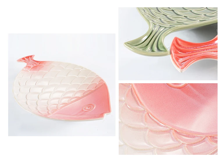 Japanese Style Rectangular Ceramic Plate Fish Shape Design Stoneware Dinner Ware Plates Oven Microwavable Safe