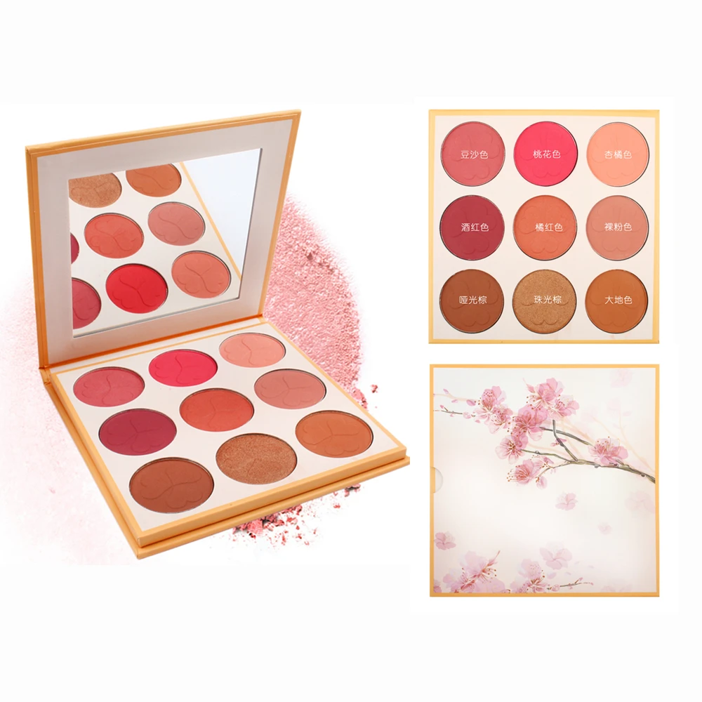 Waterproof private label 9 colors pressed blush Cheek makeup blusher powder high pigment makeup blusher palette
