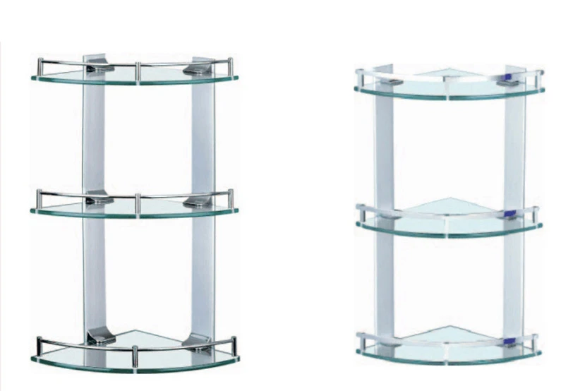Bathroom three shelves glass wall mounted towel shelf