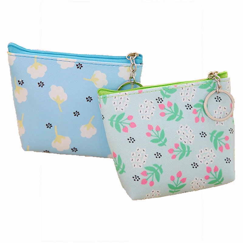 Custom Full Printing Mini PU Leather Coin Purse Keyrings Ziplock Storage Pouch Bag Cards Holder